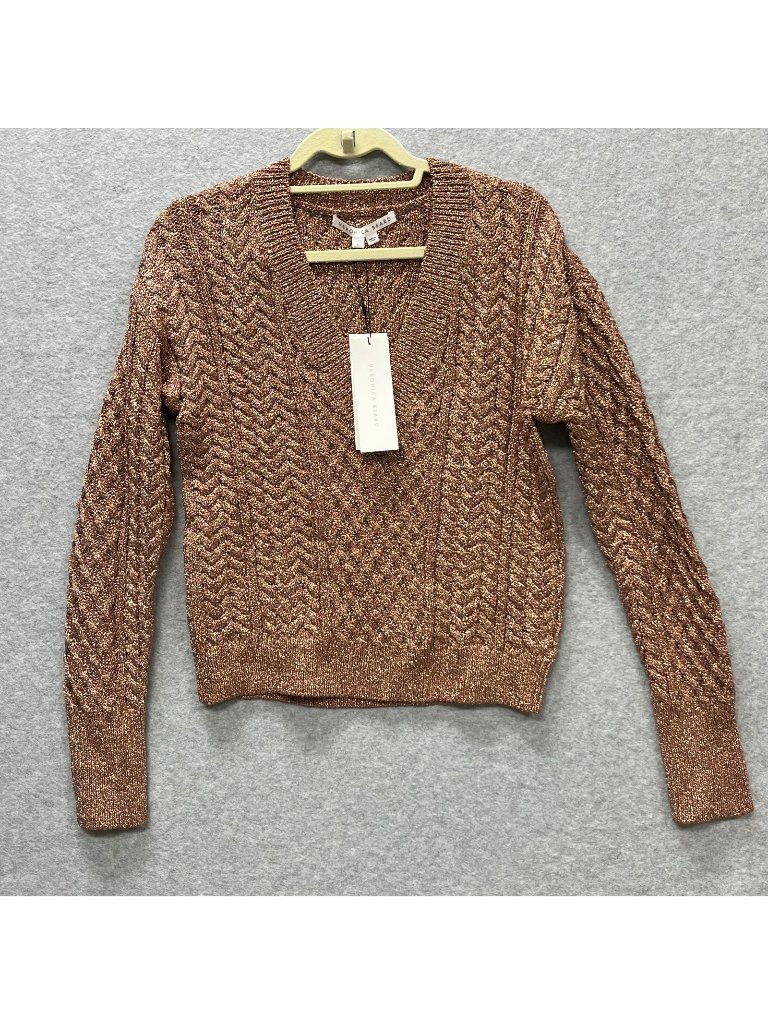 Veronica Beard Pullover Sweater Metallic Knit M V Neck Amalia Brown Top